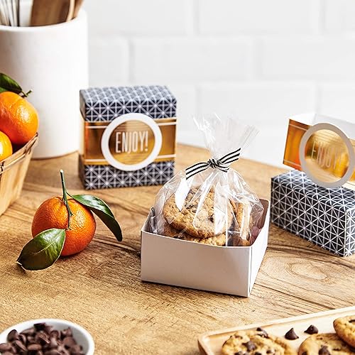 Miniatura 2 de Hallmark Cajas de regalo pequeñas de 4 pulgadas con banda envolvente (paquete de 2 gris geométrico, dorado "Disjoy!") para bodas, graduaciones,