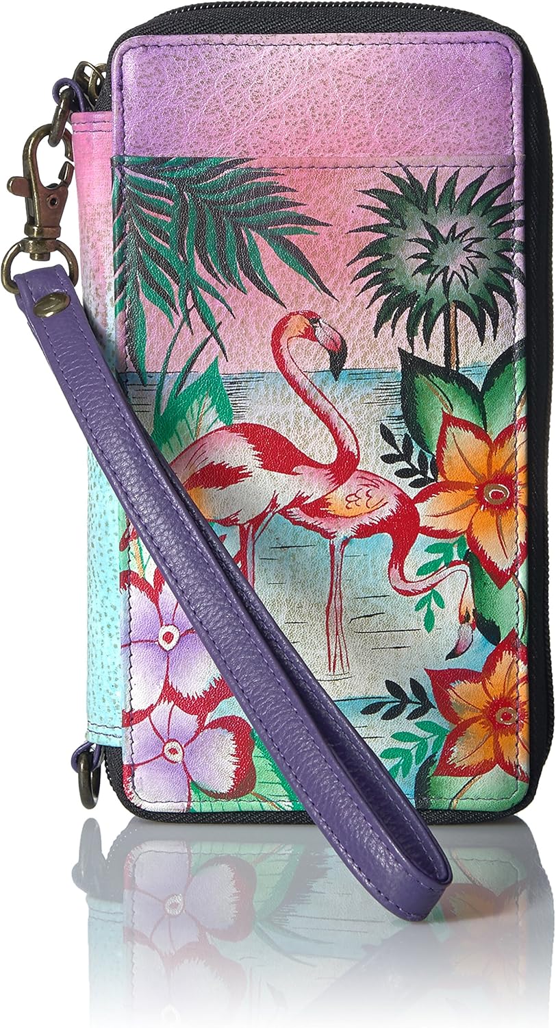 Anna by Anuschka Women's Hand-Painted Genuine Leather Smartphone Case & Wallet - Tropical Flamingos - Image 4