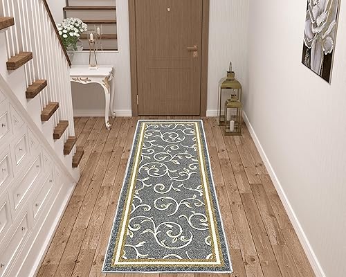 Gloria Alfombra de cocina antideslizante con parte trasera de goma para cocina, alfombra de cocina para peldaños antideslizantes (gris, camino (20 x