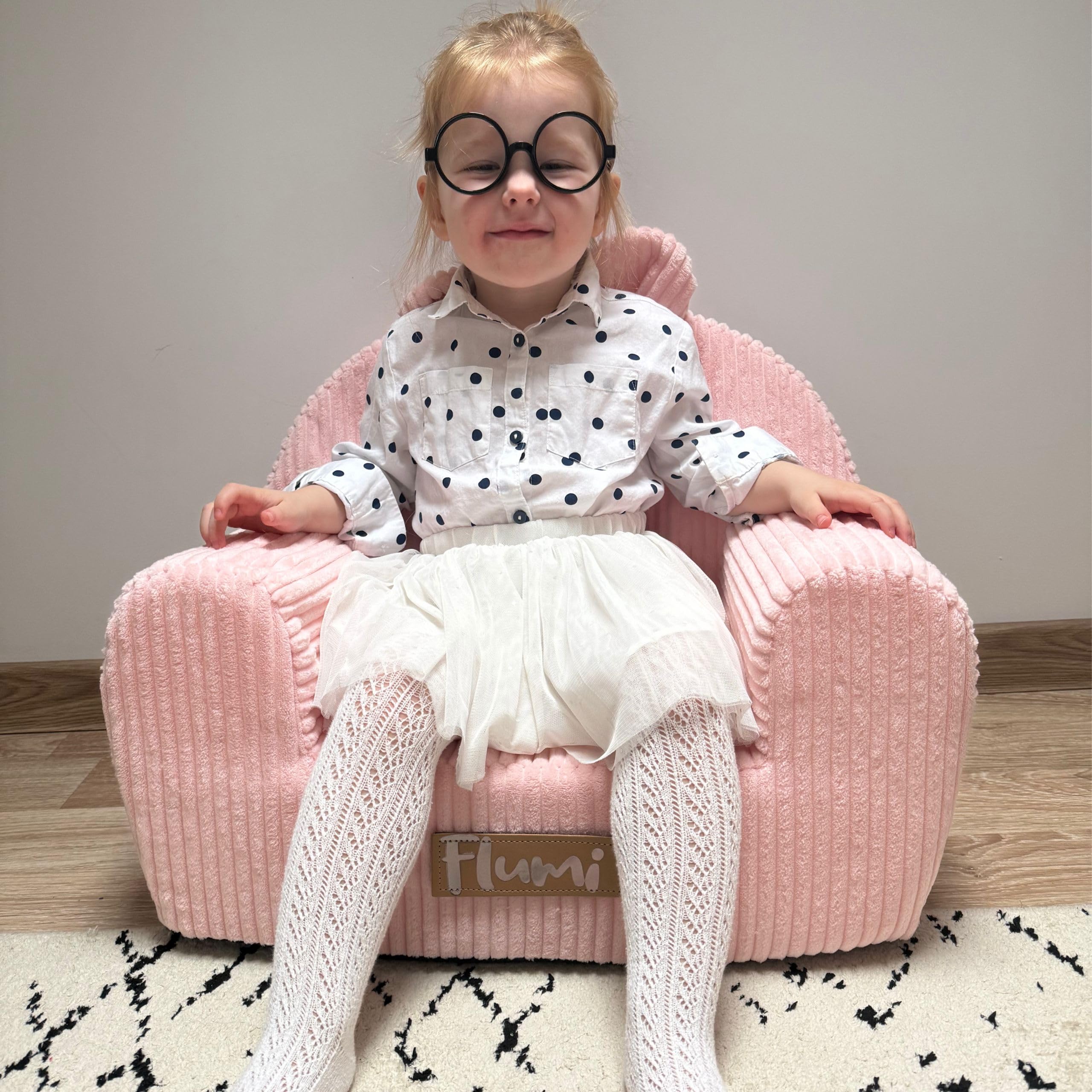 Flumi Personalisierte Kindersessel fur Jungen – Babysessel - Kindersitz fur Kinderzimmer Spielzimmer – Sessel mit Gravur Kindername (Kord Rosa)