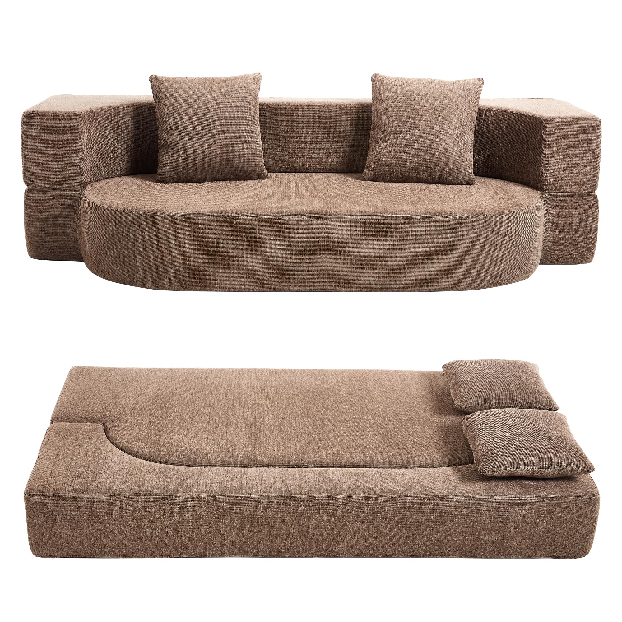 HENGJIANYI Folding Sofa Bed, Convertible Futon Sleeper Bed, 2-in-1 Foldable Floor Mattress with 2 Pillows, Breathable High-Density Foam Lazy Couch,