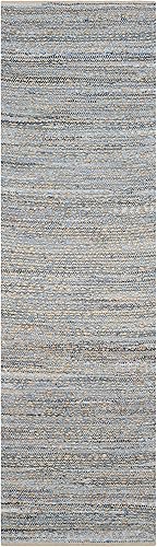 Miniatura 2 de SAFAVIEH Cape Cod Collection - Alfombra de pasillo, 2 pies 3 pulgadas x 18 pies, natural y azul, hecha a mano, tejido plano costero trenzado, ideal