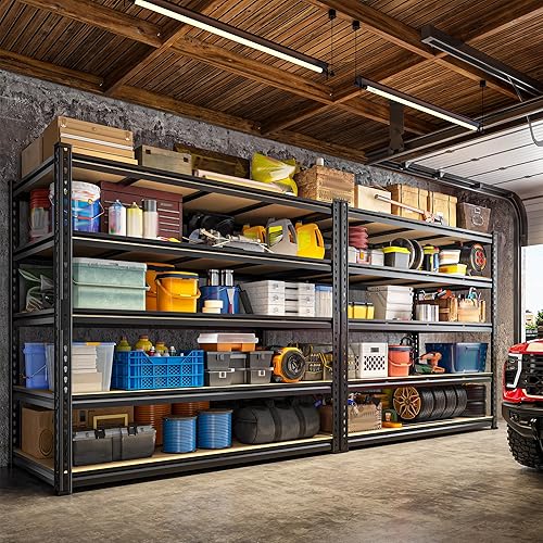 Miniatura 5 de Estantes de almacenamiento de 55 pulgadas de ancho, estantería de garaje resistente de 2550 libras, estantería resistente de 5 niveles, estantería
