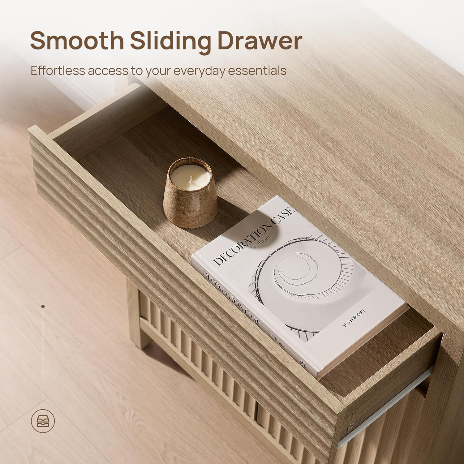 Close-up of the smooth sliding drawer of the sideboard