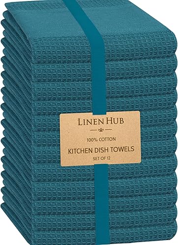Linen Hub - Paquete de 12 paños de cocina de 100% algodón de 16 x 26 pulgadas, absorbentes, duraderos, lavables, paños de cocina, paños de cocina, disponible en Yaxa Colombia
