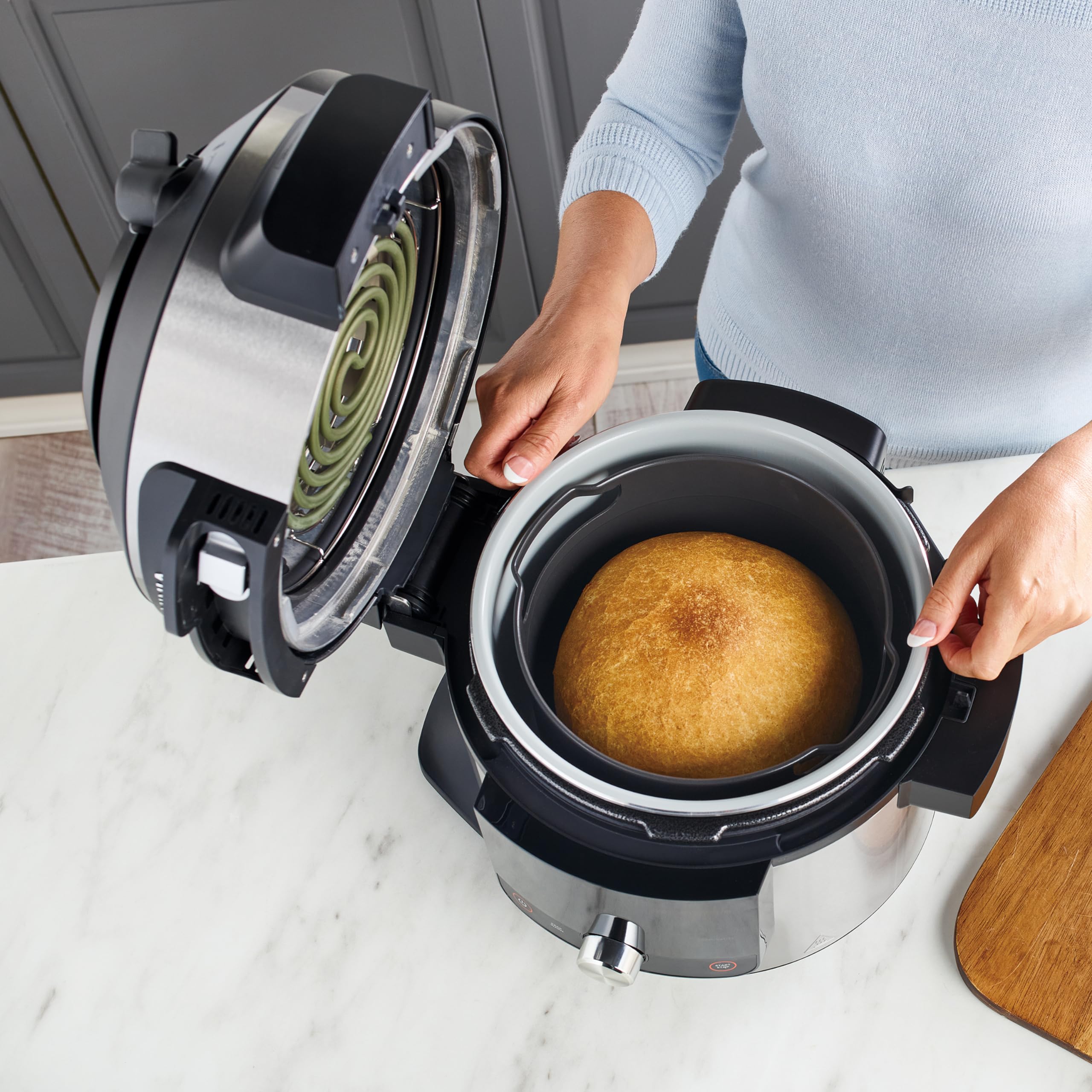 Ninja Foodi MAX Olla eléctrica multifunción con SmartLid, 7,5 l, 14 funciones de cocción en 1, Olla a presión, Freír con aire, Cocción lenta, Parrilla y más, sensor digital, acero inoxidable, OL750EU