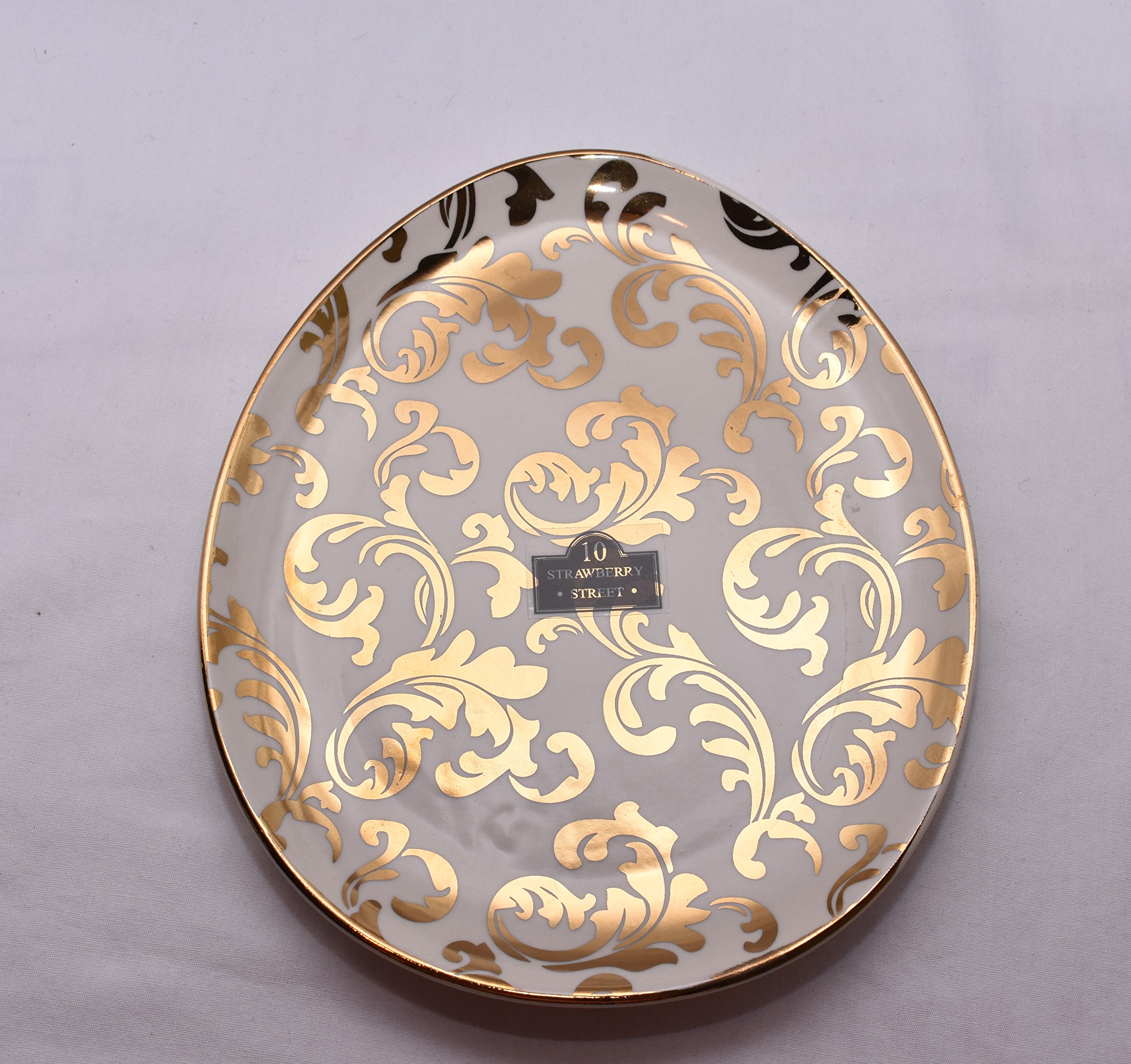 New Ornate Filigree Design White & Gold Color Egg Shape Tidbit Spoon Rest Plate