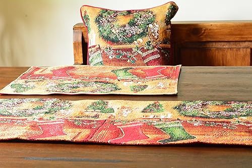 Miniatura 7 de Tache - Medias de Navidad clásicas de color rojo, naranja y marrón, camino de mesa de 13 x 72 pulgadas