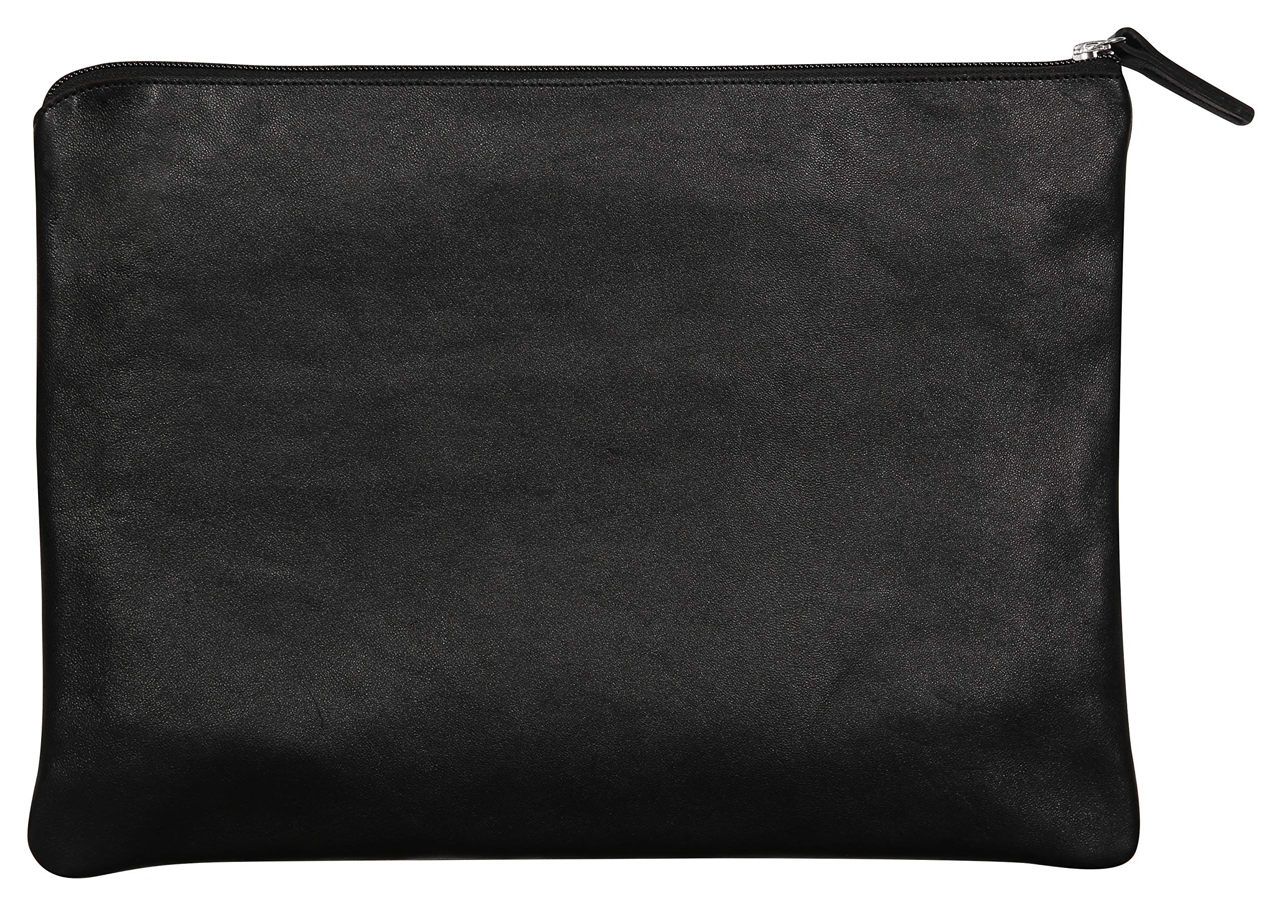 Clairefontaine - Ref 410138C - Cuir' Leather Universal Flat Pocket - 26 x 19cm, Made From Genuine Lambskin Leather, Metal Zip With Leather Puller - Black