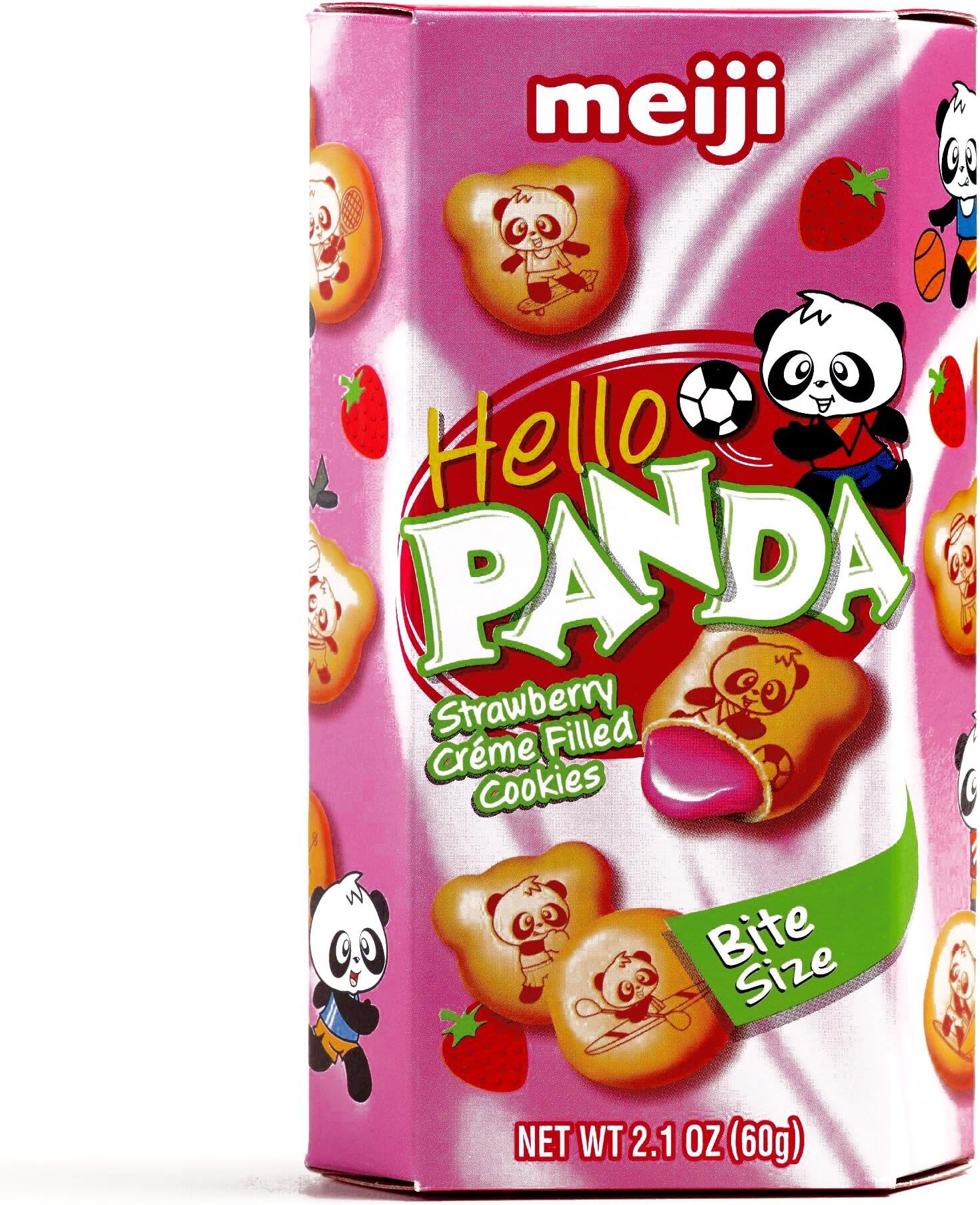 Meiji Hello Panda Strawberry Cream Biscuits 2.1 oz each (3 Items Per Order)