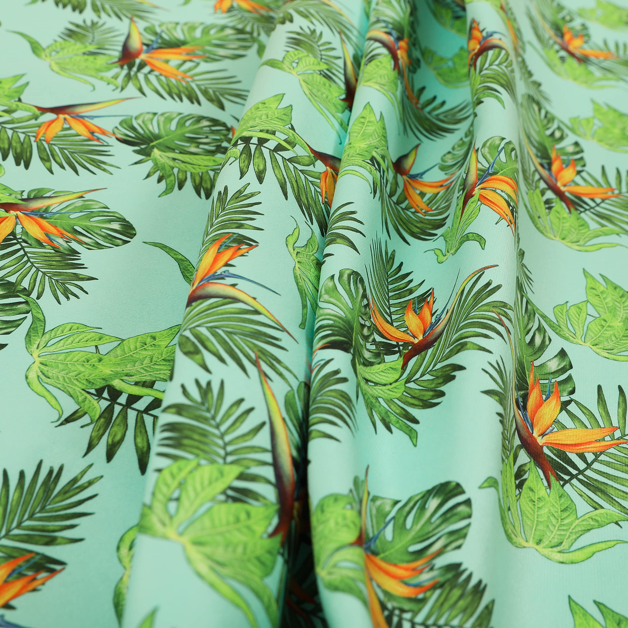 Redbrick Mill Fabrics Flame Retardant Blue Green Colour Leaf Floral Printed Velour Velvet Upholstery Curtain Fabrics (Per Metre) โ image 1