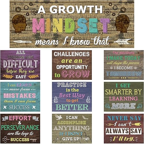 Pajean 10 pósteres de mentalidad de crecimiento para el hogar, dulce aula, citas inspiradoras, tablón de anuncios, frases motivacionales educativas,