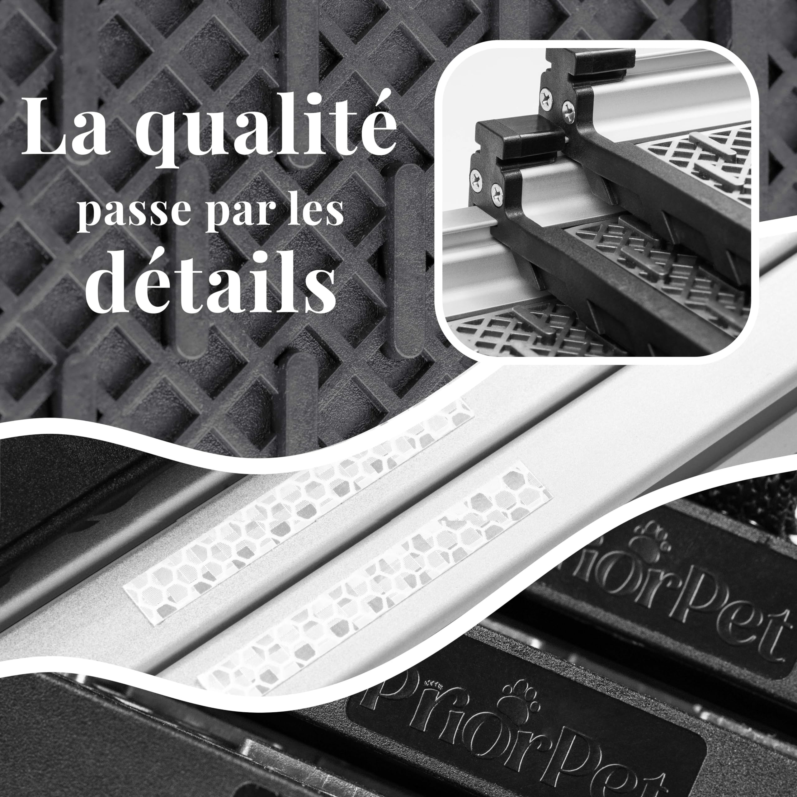Rampe pour Chien Voiture, SUV - Rampe télescopique Extensible pour Grands Chiens - Stable - Antidérapante - Bordures réfléchissantes pour la sécurité de Nuit - Capacité 90kg - Clip de Fixation Gris