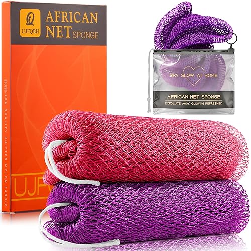 Miniatura 17 de UJFQBH Esponja de red africana de red africana, esponja de baño de red larga, exfoliante para el cuerpo de la ducha, limpiador de espalda, suave rosa