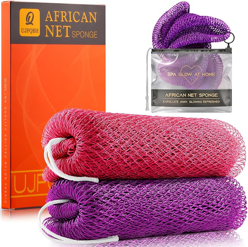 Esponja de banho africana UJFQBH para esfoliação, 2 unidades, rosa e roxa