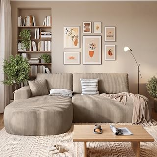 BROMARKT Ecksofa mit Schlaffunktion Beige Links Cordstoff Ottomane Schlafcouch mit Stauraum Schlafsofa mit Bettkasten Couch Wohnzimmer L Form Eckcouch Wohnlandschaft Big Sofa 3 Sitzer Como