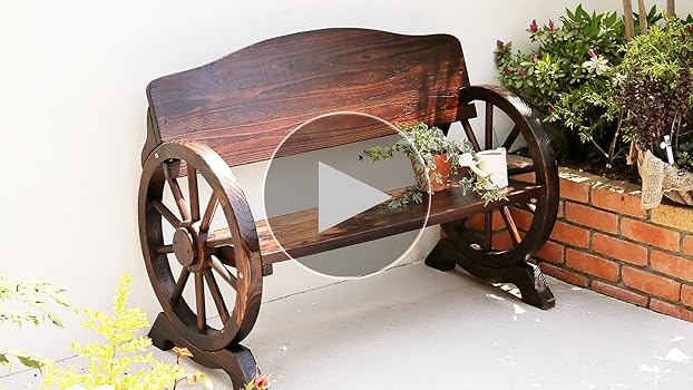 Amazon | ガーデンガーデン ウッドホイール風車輪付木製ベンチ 幅110cm