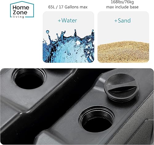 Miniatura 4 de Home Zone Living Soporte de base de sombrilla de patio rellenable en voladizo de 168 libras, 18 pulgadas, soporte para postes, agua, arena, se