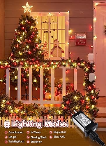 Miniatura 2 de Luces LED de Navidad C9 para exteriores, 81 pies, 100 luces LED con temporizador y 8 modos de luz, árbol de Navidad impermeable de grado comercial