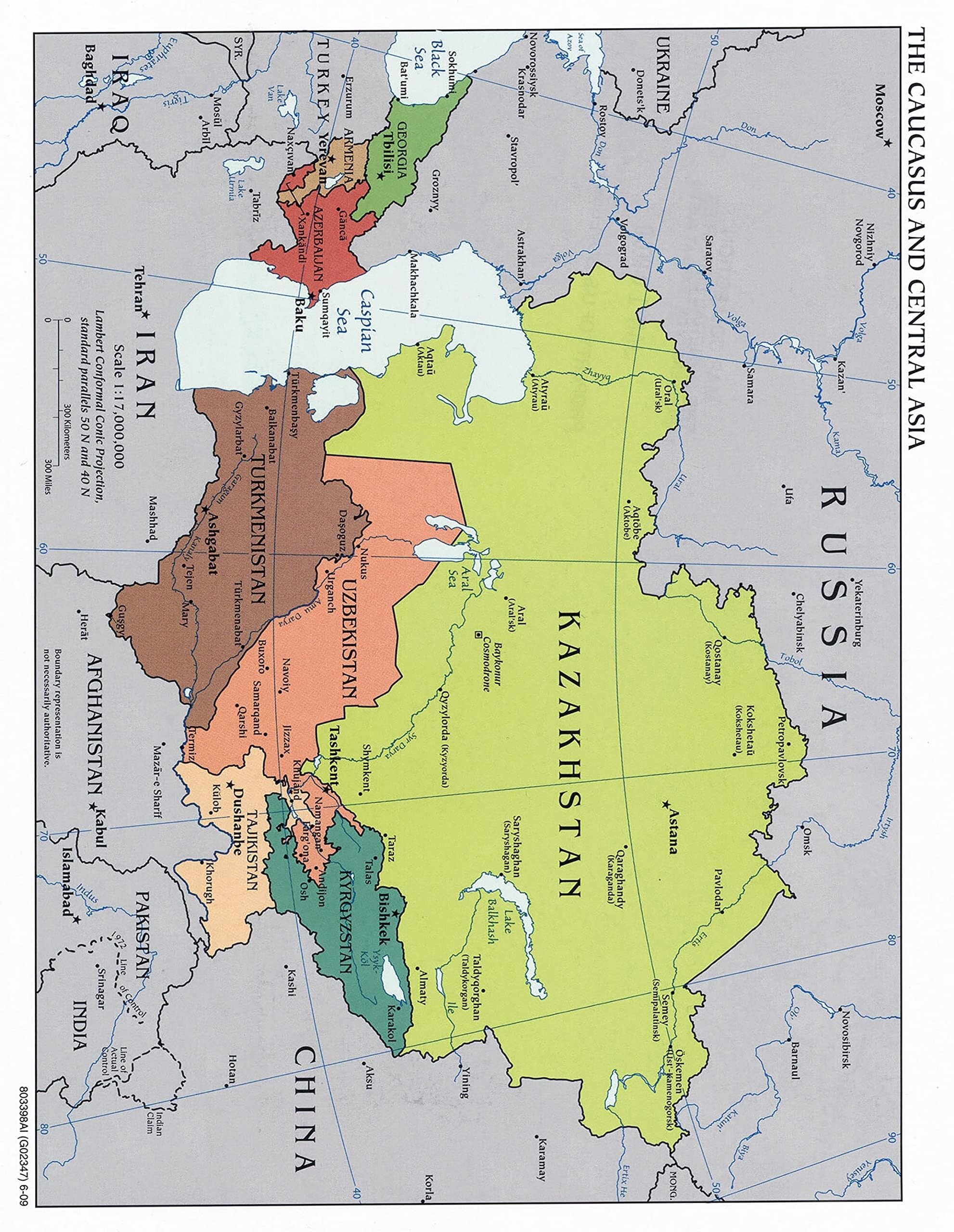 Smglrueat Framed Geopolitical Map Of Central Asia And The Caucasus Poster Strategic Region Countries Borders Wall Chart(,16X24inch(40X60cm))