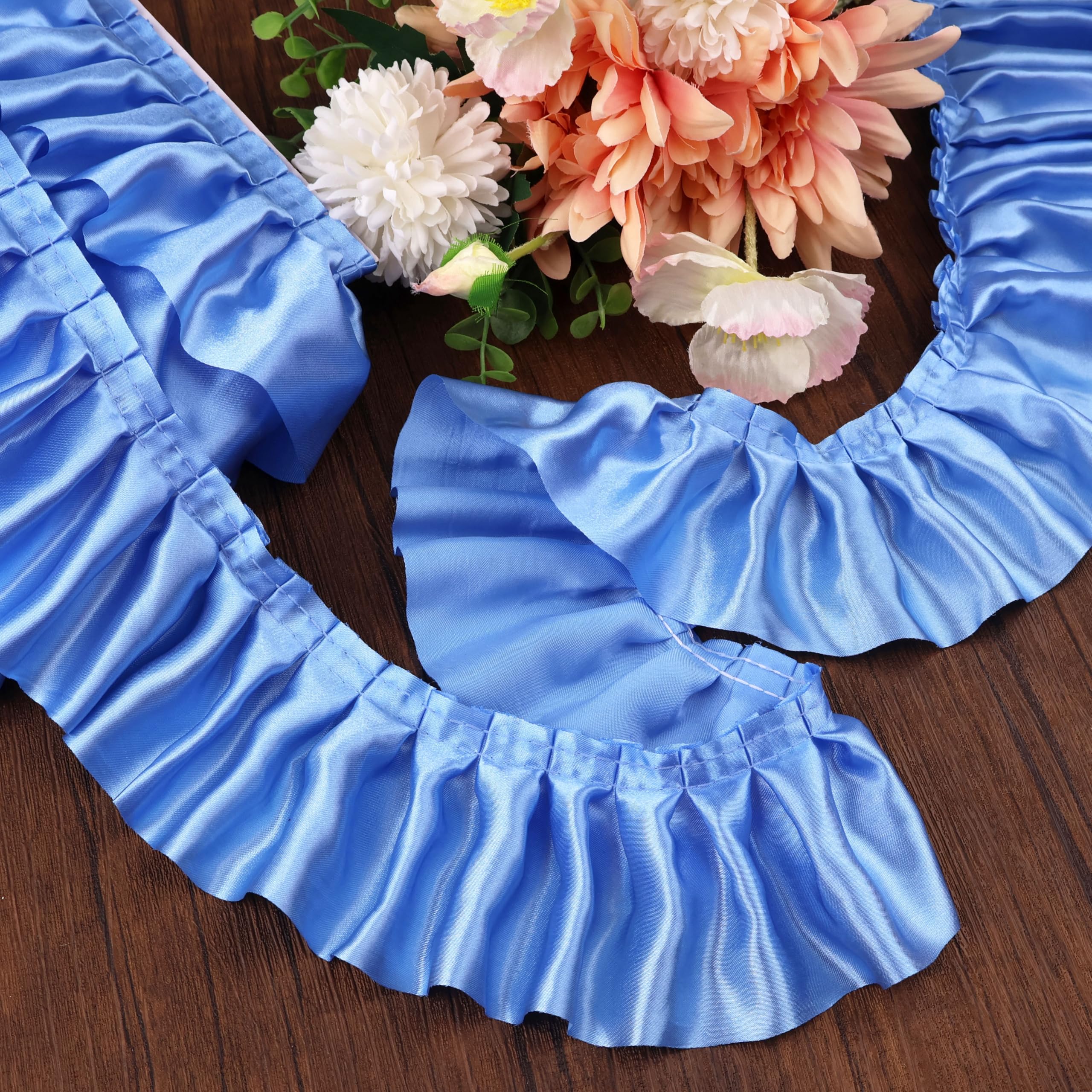 Amazon.com: Blue Ruffle Ribbon 3inch Wide Ruffle Trim Lace Craft