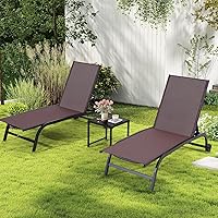 Vista 15 de Patio Chaise Lounge Chair with Wheels, Set of 2 Outdoor Lounge Chairs with Adjustable Backrest, Waterproof Poolside Lounge Chairs