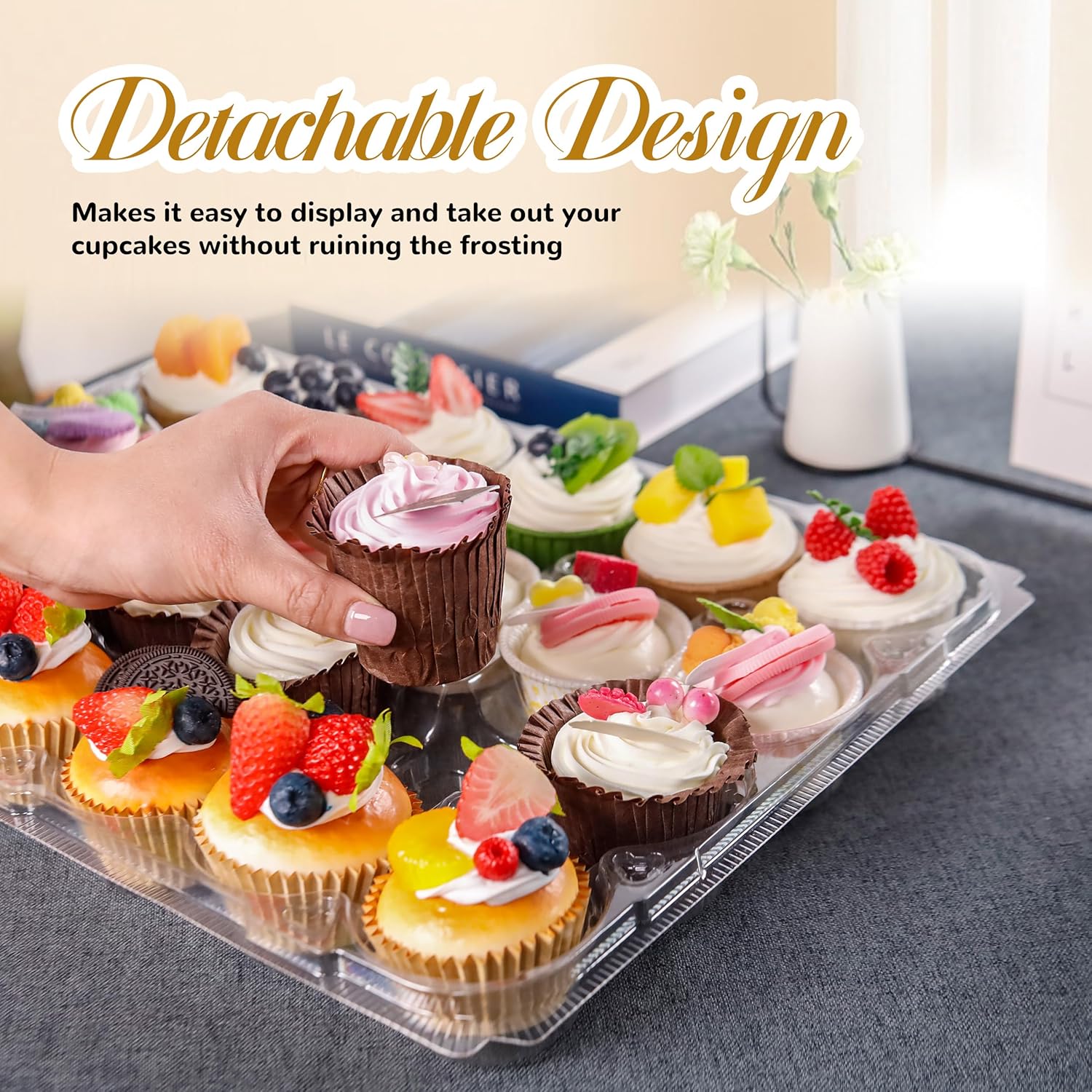24 Count Cupcake Containers 20 Pack Cupcake Holders with Detachable Tall Dome Lids Clear Plastic Stackable Cupcake Boxes for 480 Cupcakes, BPA Free, Standard Size