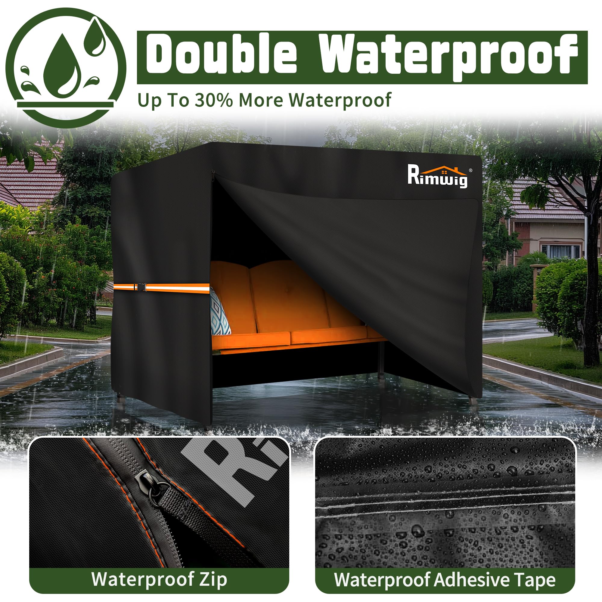 Fundas para columpio de jardín, impermeables, resistentes, de 3 plazas, para exteriores, resistentes al viento, anti-UV, para patio, jardín, hamaca (215 x 125 x 170 cm), color negro