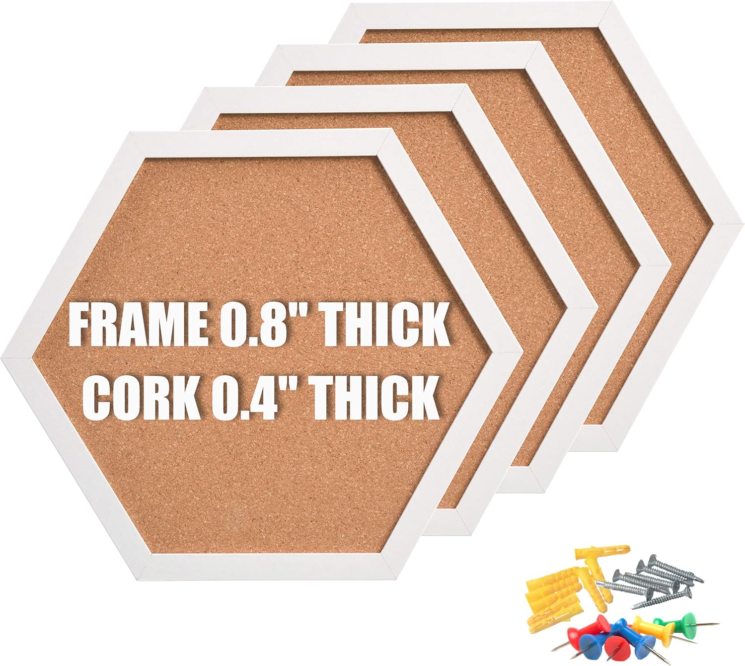 Cork Board Tiles Hexagon Corkboards for Wall 4 Pack White Framed Bulletin Board 13.