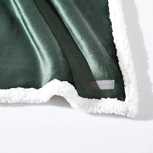 Miniatura 3 de Eddie Bauer - Manta individual, forro polar reversible y ropa de cama de oveja sintética, decoración de felpa para el hogar (verde sólido,