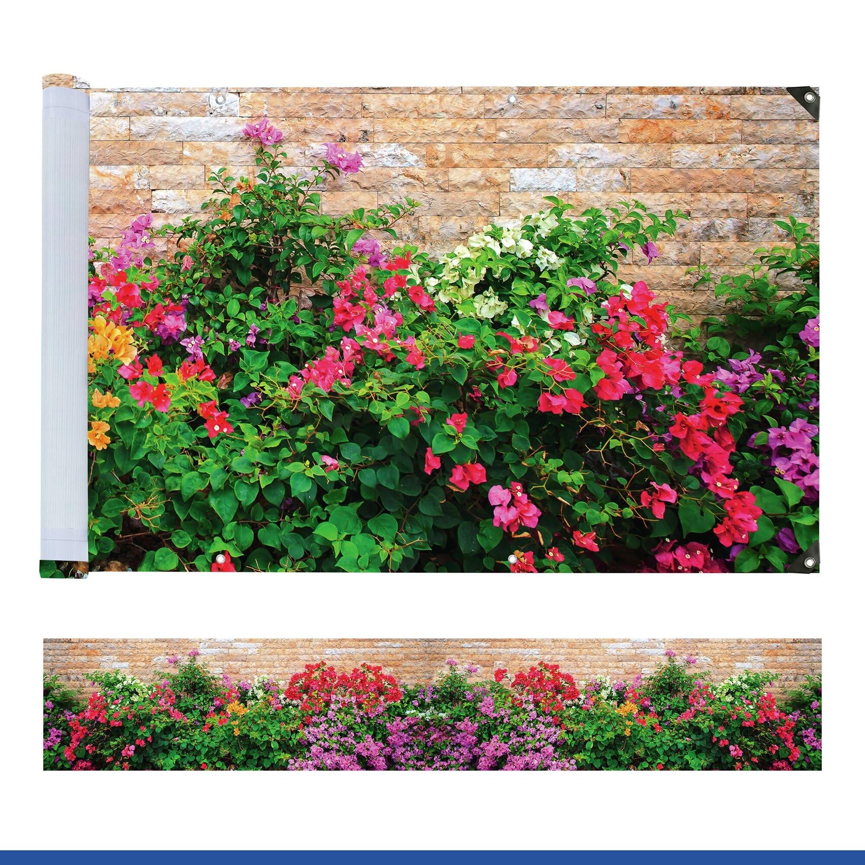 Maximex Balkon-Sichtschutz Mauerblumen, UV- und witterungsbeständig, Schnelltrocknend, Reißfest, 85 x 500 cm, Mehrfarbig