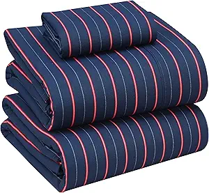 RUVANTI 100% Cotton Twin XL Sheet Sets, 3 Pieces, Soft & Breathable Percale Weave Bedding, Deep Pocket 16", Hotel Standard, Crisp Cool Feel, Durable, Perfect Size Striped Sheets, Nautical