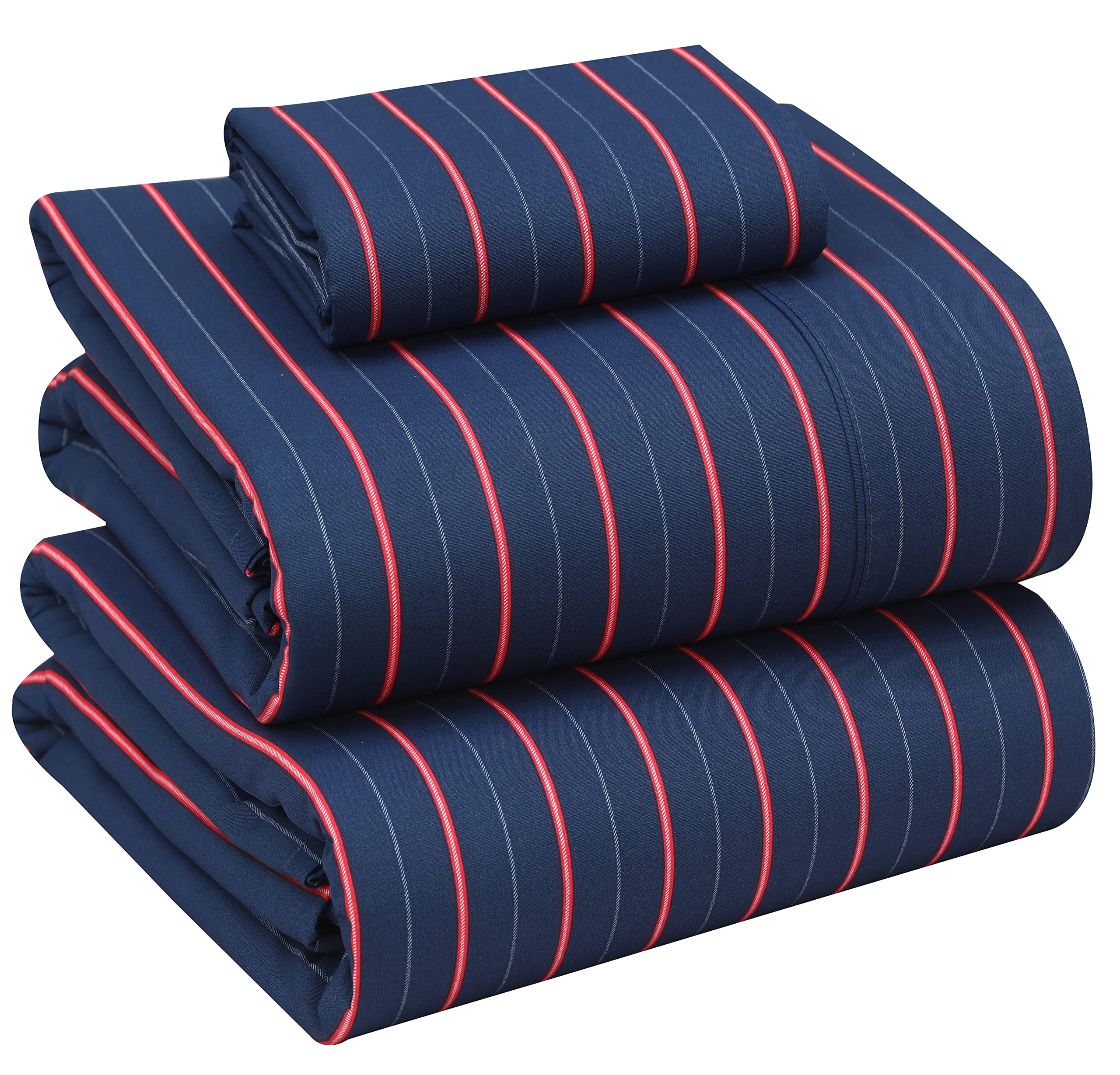 RUVANTI 100% Cotton Twin Sheets, Percale Weave Twin Sheet Set, Nautical