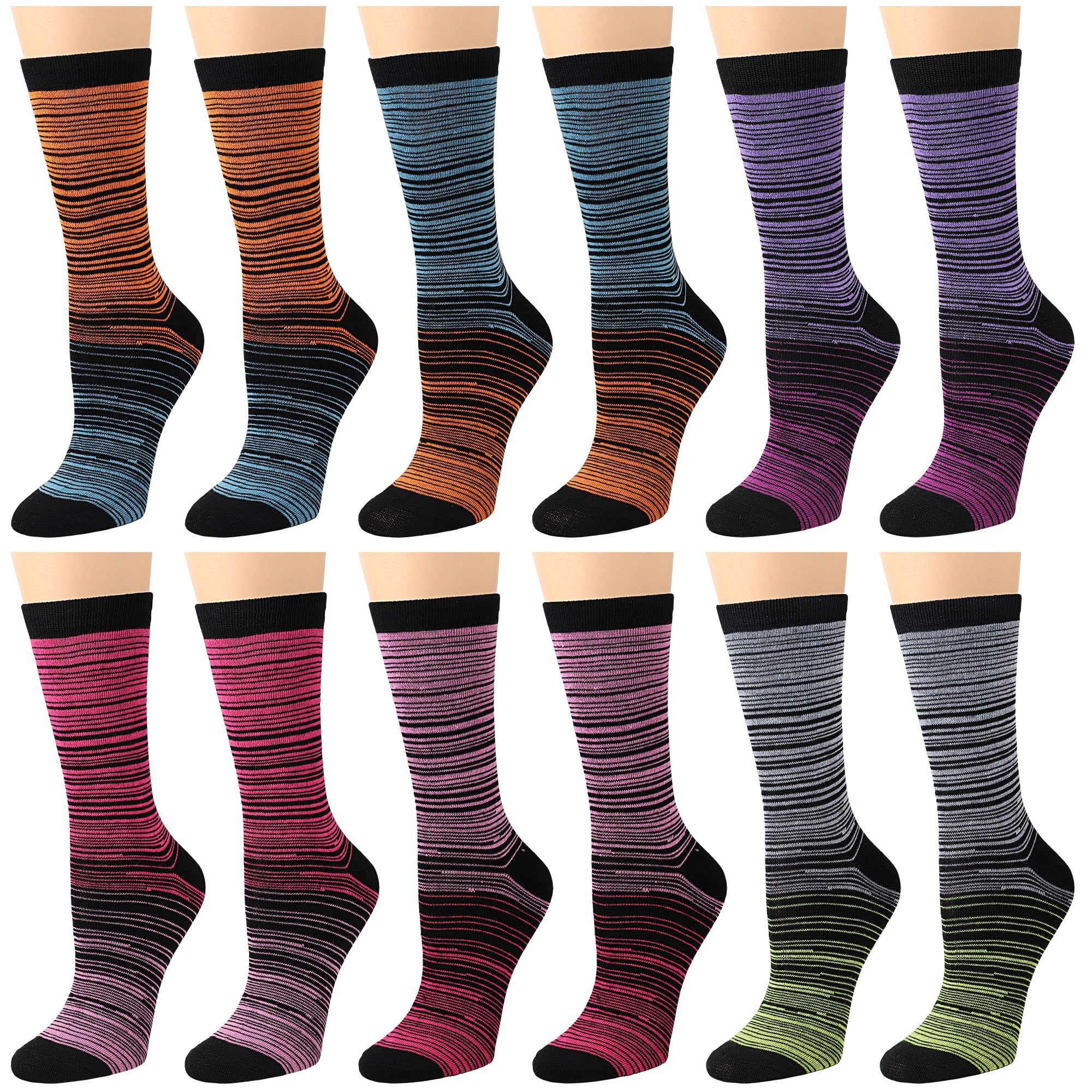 Falari 12 Pairs Women's Cotton Crew Socks Assorted Colors