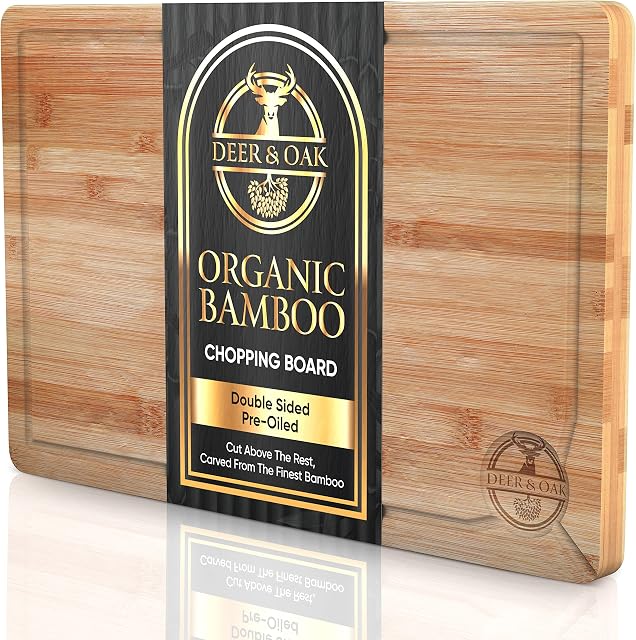 Deer & Oak - Premium Wooden Chopping Board - 38 x 25 x 2 cm Bamboo Cutting Board For Carving Meat or Vegetables - Pre Oiled, Treated, Attractive Wood