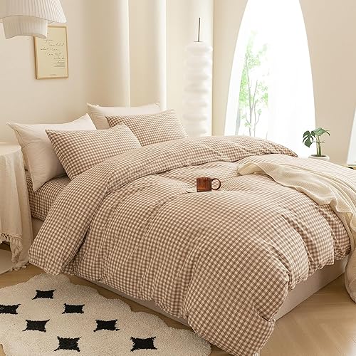 Miniatura 119 de ECOCOTT Funda de edredón tamaño King, juego de ropa de cama de 3 piezas, 100% algodón lavado, suave y transpirable con cierre de cremallera, 8 lazos