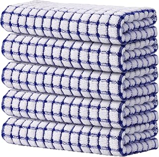 Kitinjoy Cotton 5 Pack Terry Kitchen Towels, Blue | Super Soft and Absorbent Dish Towels, Quick Drying hand Towels for kitchen Drying, 16 x 25 Inches