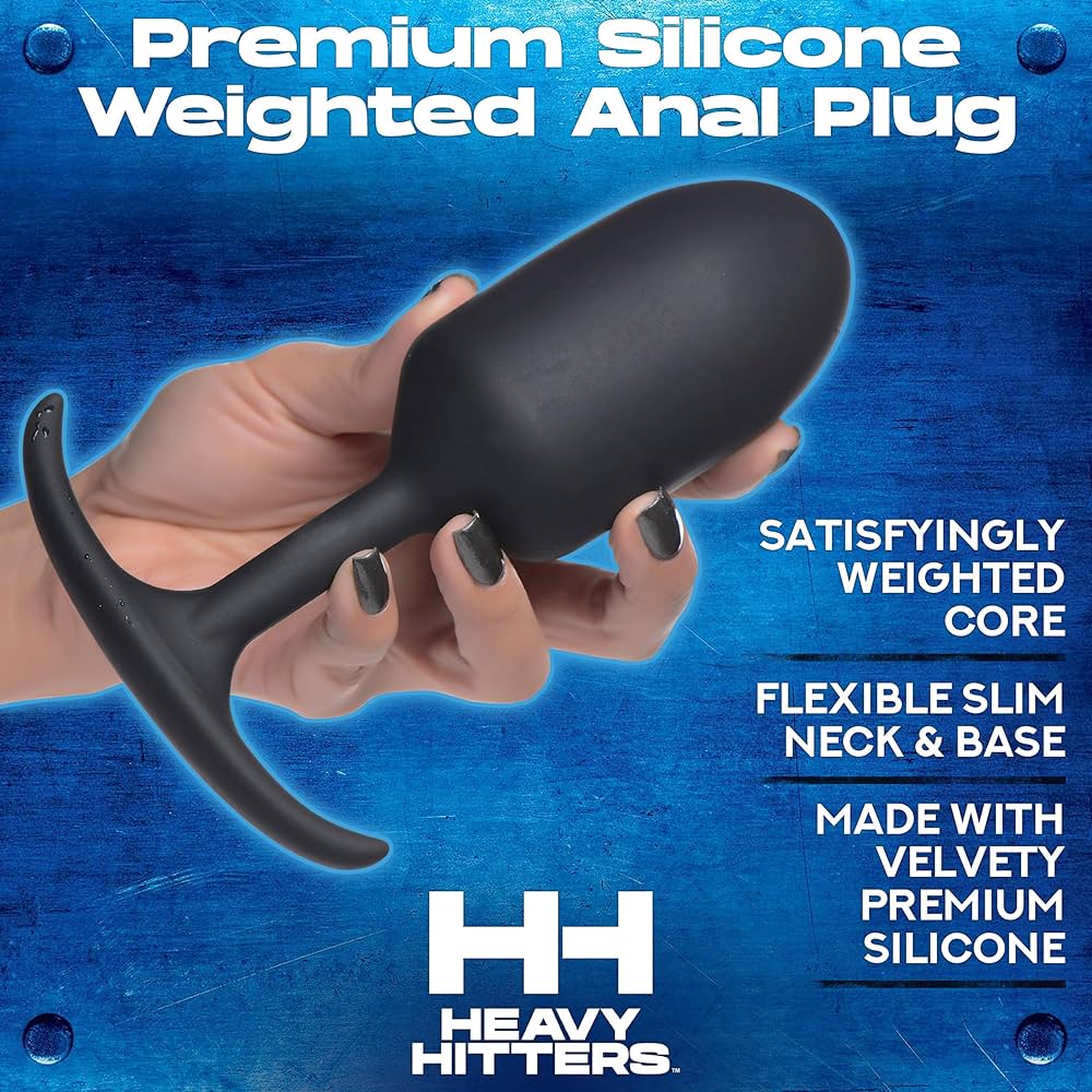 weighted anal plug Heavy Hitters Vibrating Weighted Rechargeable Silicone Anal Plug with  Remote Control, Medium, Black main image 0