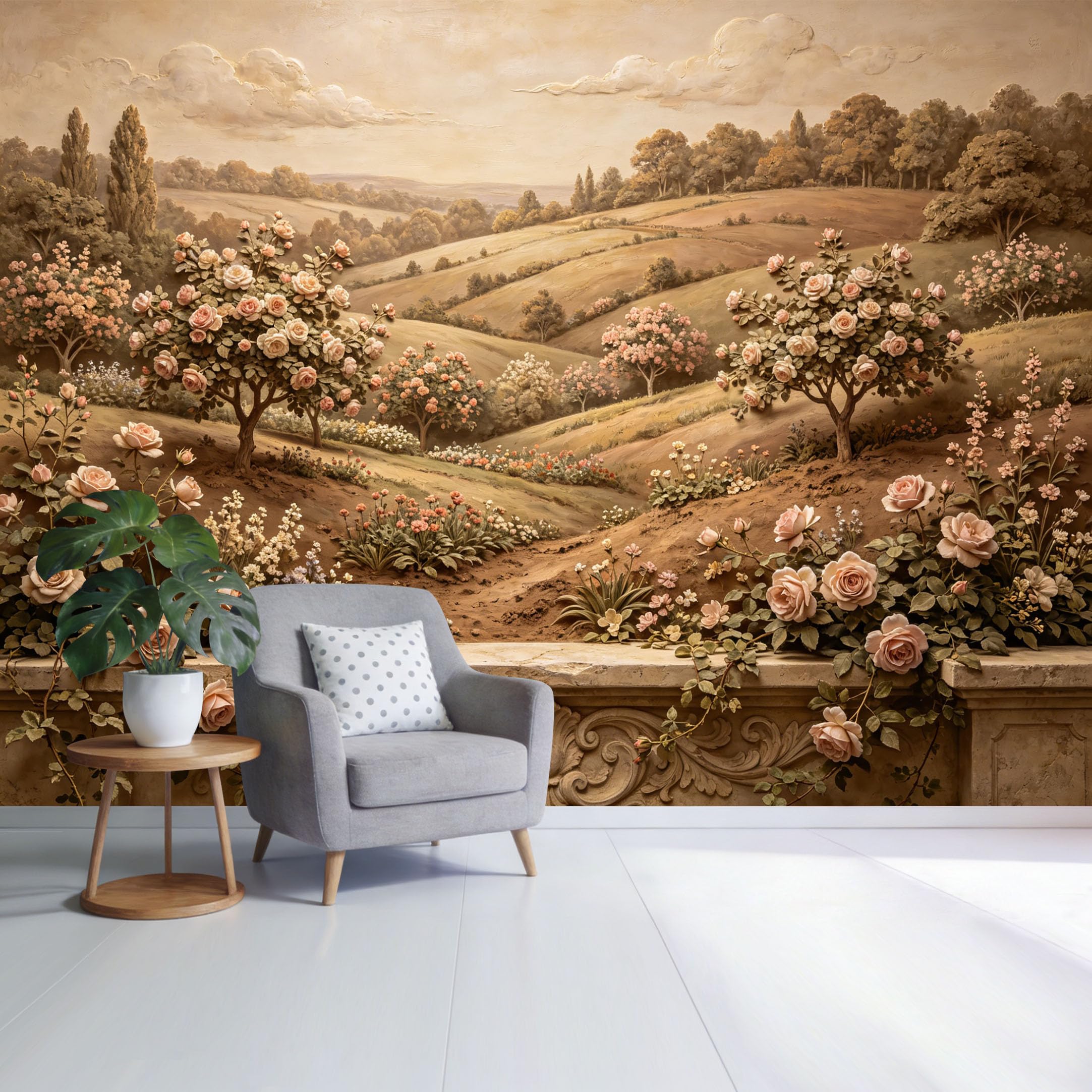 Custom Size Wall Mural Vintage Botanical Rose Garden Landscape Countryside Oil Painting Style SelfAdhesive Wall Fabric Removable Wallpaper for Home Office Decor