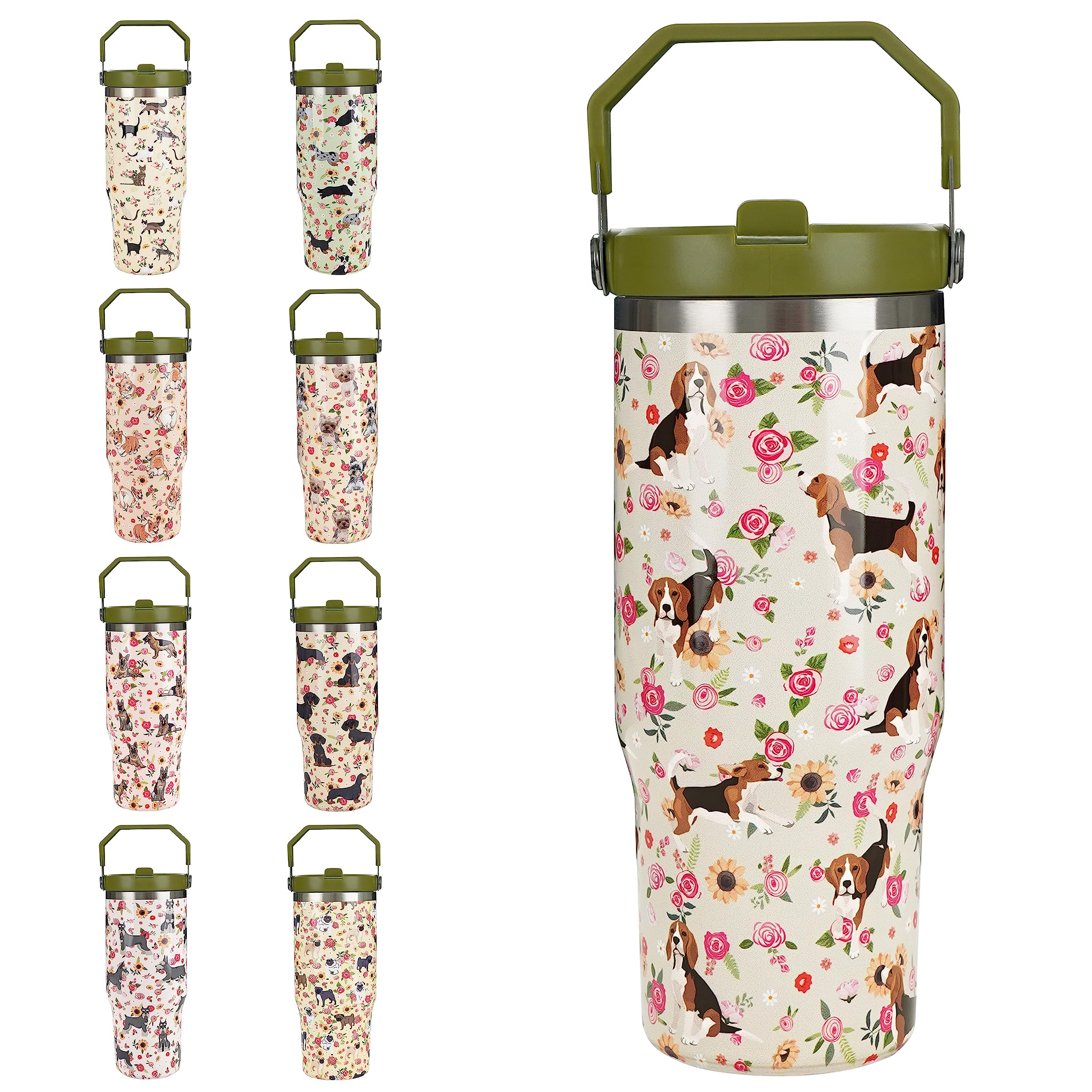 ExacmosExacmos 30oz Beagle Tumblers Gifts for Women with Handle and Straws, Stainless Steel Vacuum Insulated Coffee Tumbler, Travel Mug Water Bottle, Dog Stuff Accessories Decor, Dog Gifts for Women
