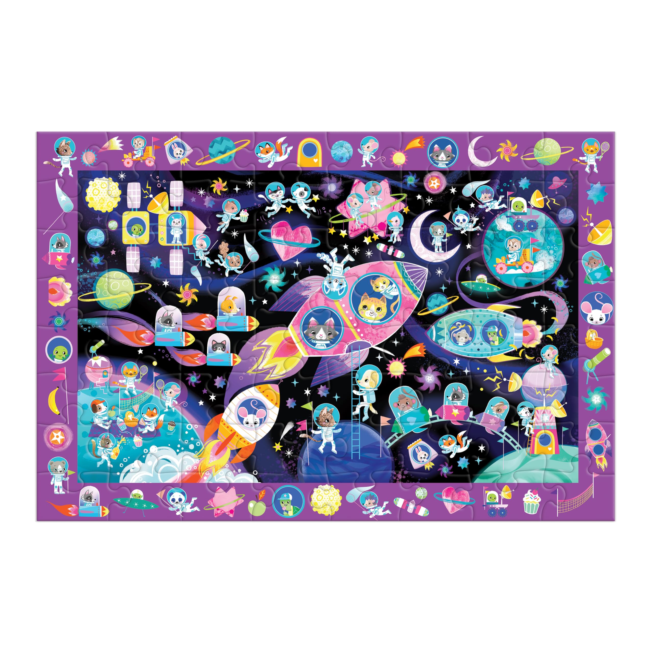 Mudpuppy Cosmic Dreams - 64 Piece Search & Find Jigsaw Puzzle Featuring Cats in A Whimsical Outer Space Wonderland and Over 40 Hidden Images to Find - Image 2