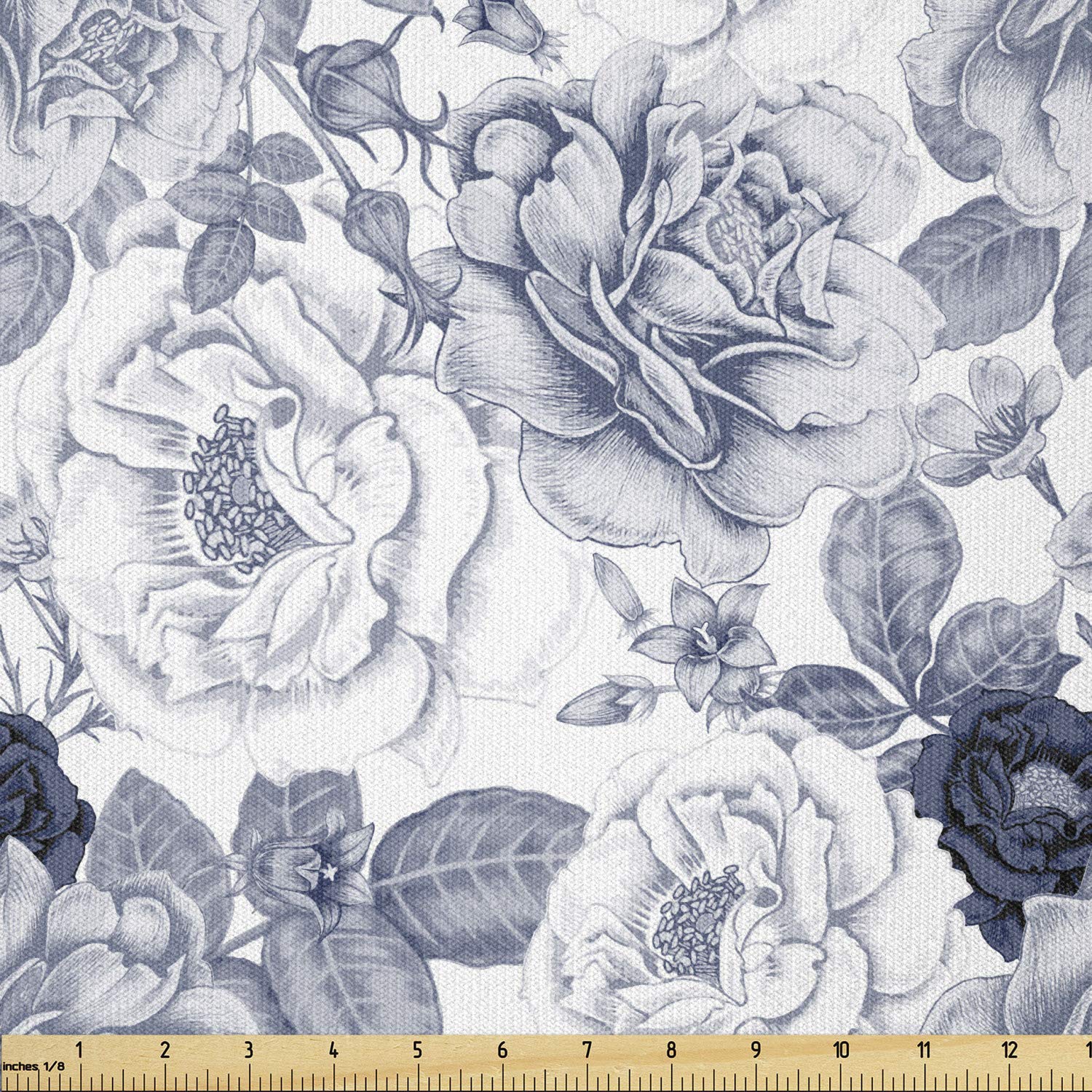 Ambesonne Shabby Flora Fabric by The Yard, Garden Spring Roses Buds with Leaves Flowers Romantic Image Artwork, Stretch Knit Fabric for Clothing