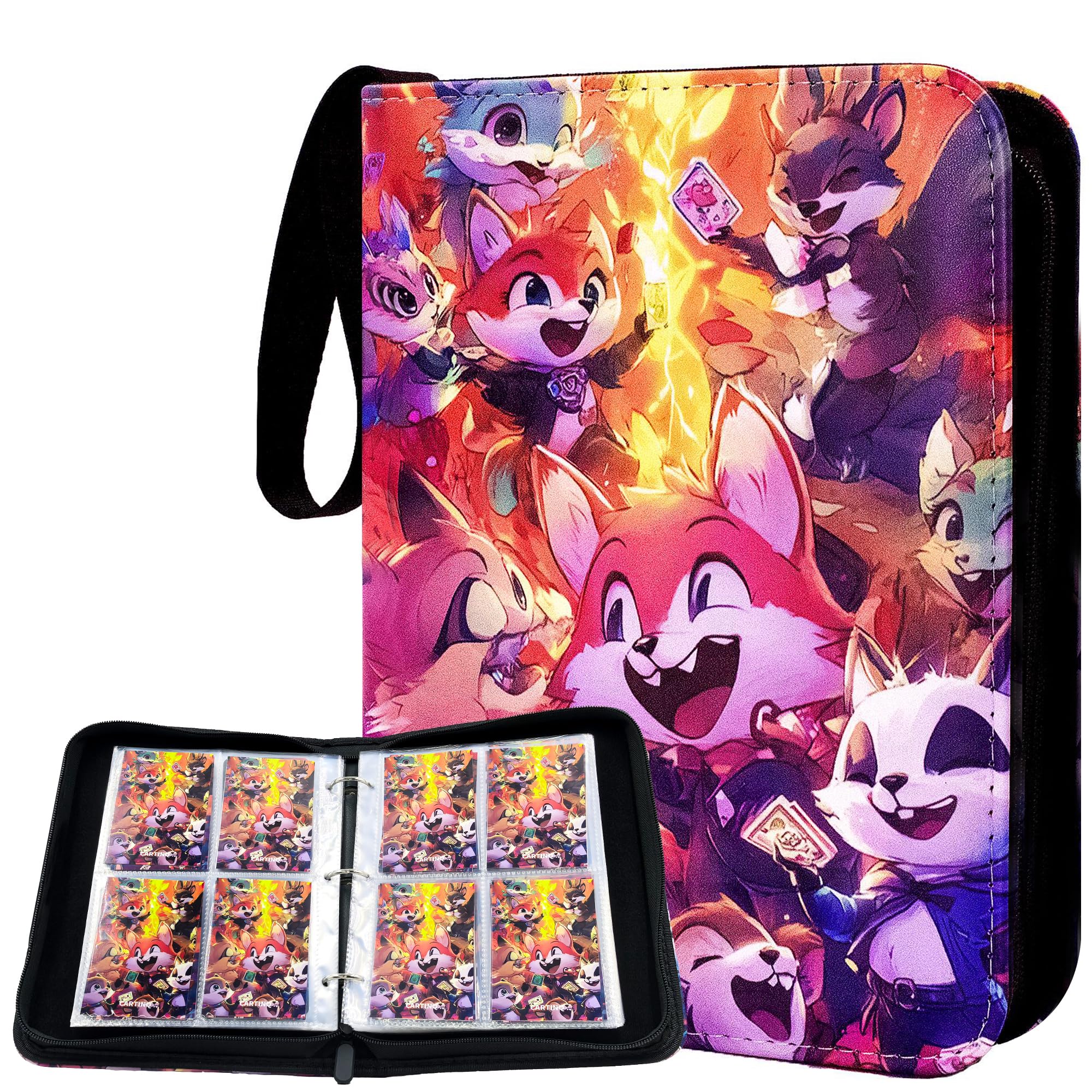 504 double-sided loose leaf Collector Album 4 Pocket Card Binder Advanced Zipper Card Binding Device TCG sports trading card binder?Cartoon style? (4-color-504)
