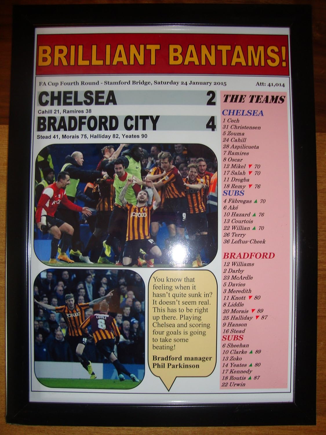 Chelsea 2 Bradford City 4 - 2015 FA Cup Fourth Round - framed print
