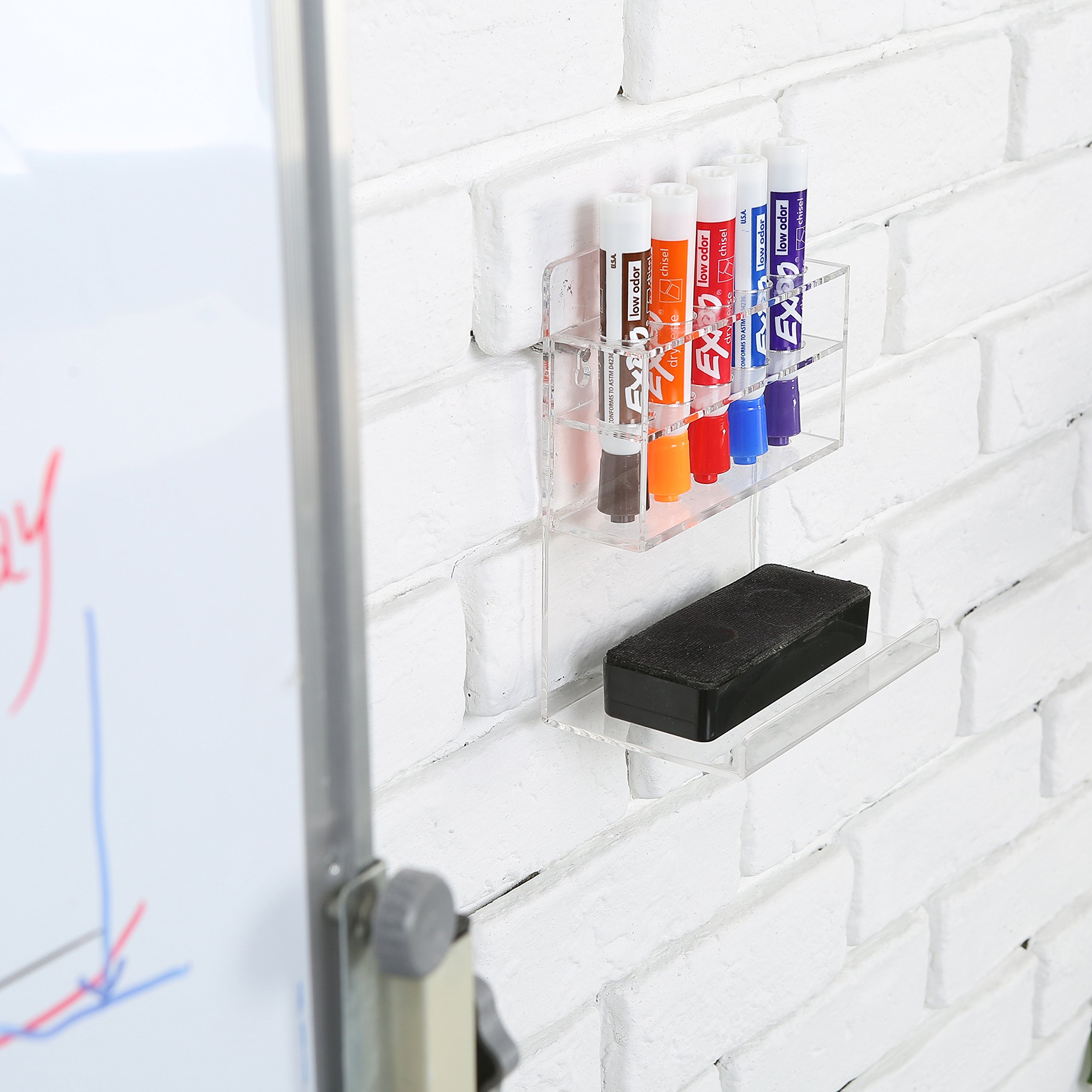 Magnetic Pen Marker Holder Set - 2 Pieces with Whiteboard Eraser, Adjustable Organizer for Pens and Pencils