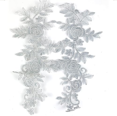 Miniatura 17 de Worlds 1 par de parches de tela de encaje blanco bordado apliques encaje floral motivo vestido de novia costura adornos decoración 13.8 x 5.7 in