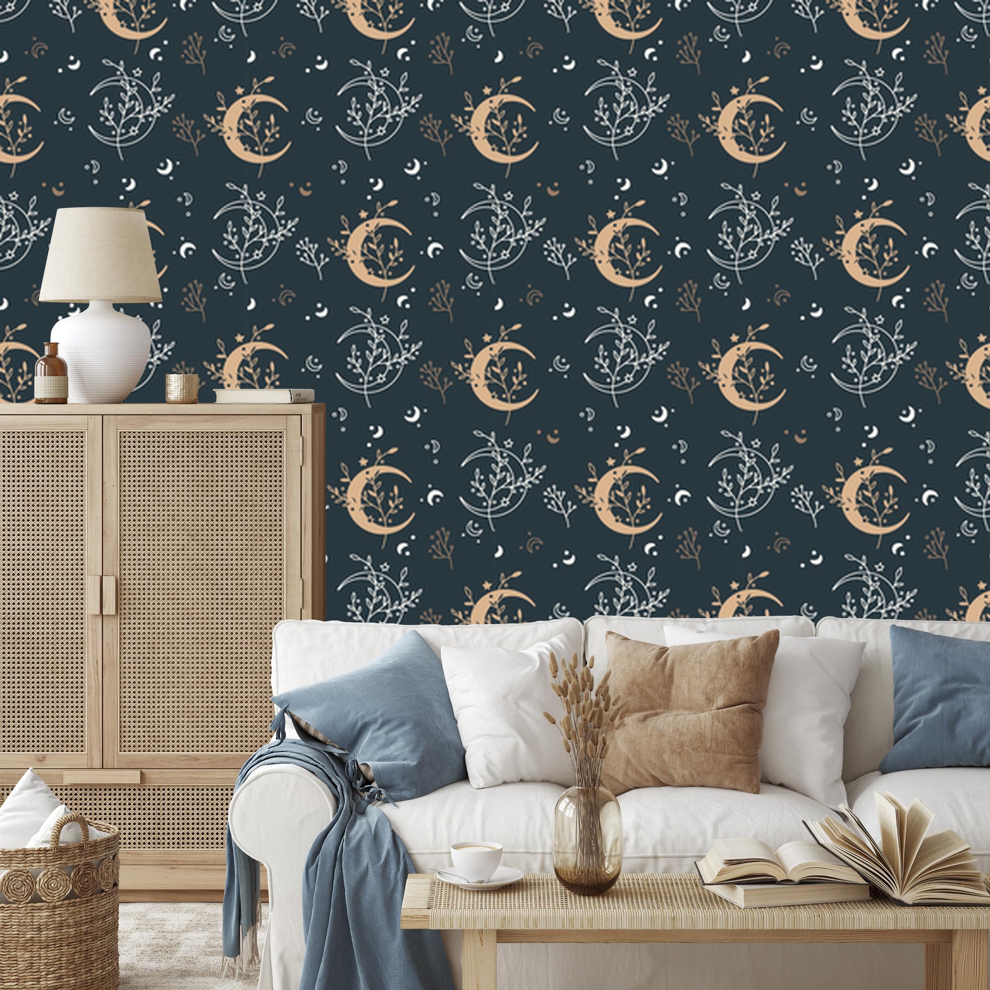Vliestapete Boho-Muster – Marineblau und Türkis 50 x 1000 cm | Ausdrucksstarke Bildgestaltung; Charaktervoller Raumschmuck; Harmonische Akzentfläche; Kleister im Set