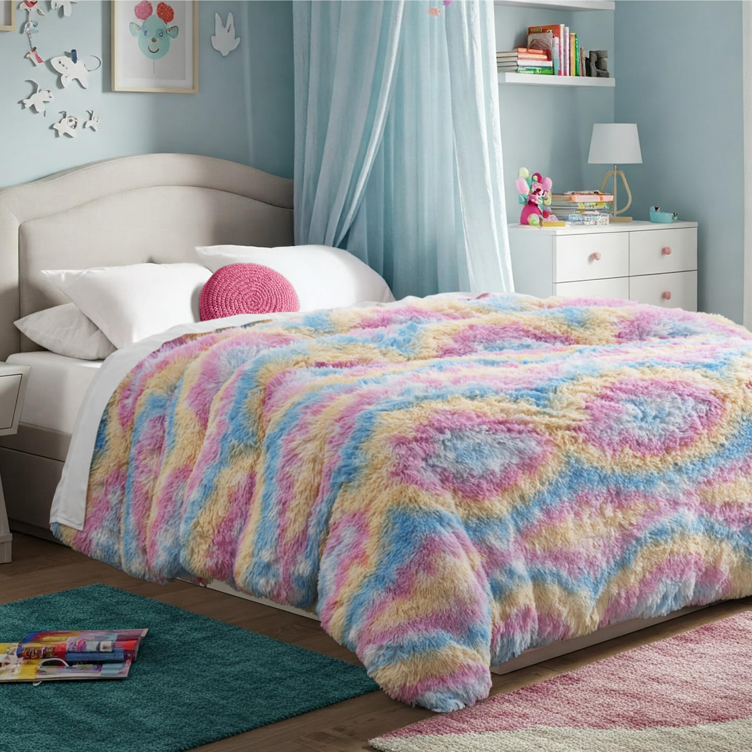 Bare Home Shaggy Fleece Duvet Cover Extra Long Size - Boho Plush Duvet Cover - Super Soft &amp; Luxury - Hidden Zipper Closure - All Season Bedding (Twin/Twin XL, Multi Tie-Dye)