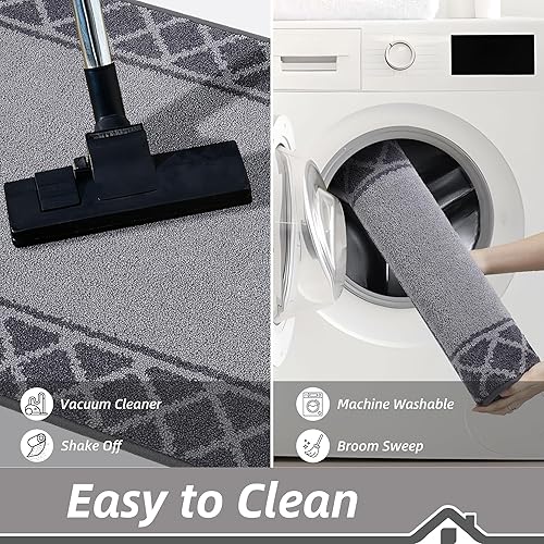 Miniatura 7 de BEQHAUSE Tapete para puerta atrapador de suciedad, antideslizante, absorbente, de bienvenida, de bajo perfil, lavable, para patas fangosas, entrada,