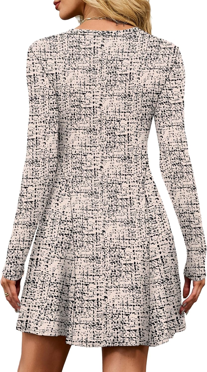 OFEEFAN Sweater Dress for Women Fall 2025 Long Sleeve Crew Neck Ribbed Knit Fit and Flare A-Line Dresses - Image 5